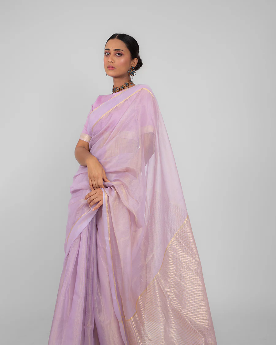 Royal Indigo Bloom - Chanderi Saree