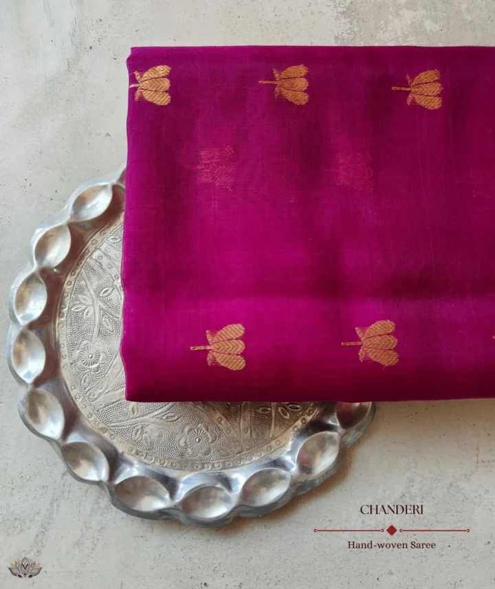 Midnight Lotus Charm - Chanderi Saree